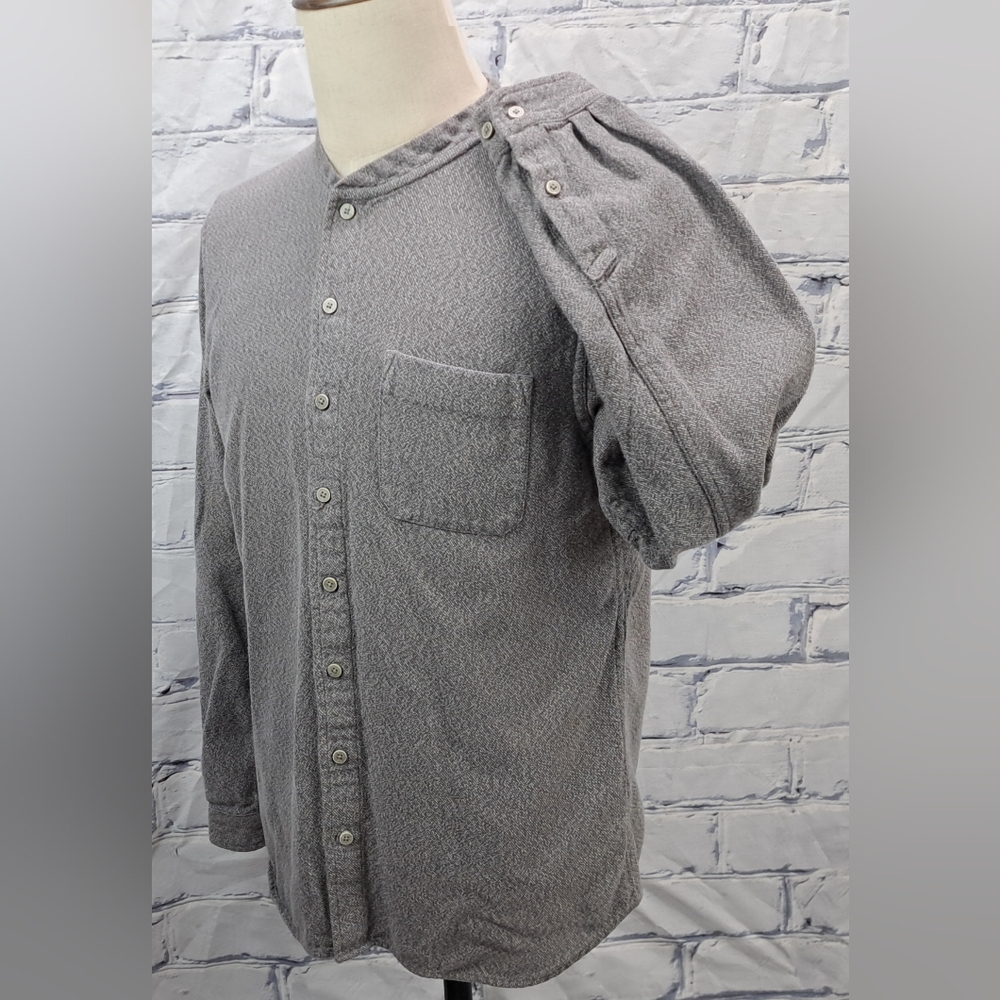 Wings + Horns Men's Button Down Shirt Mandarin Collar Gray Medium - Picture 5 of 16